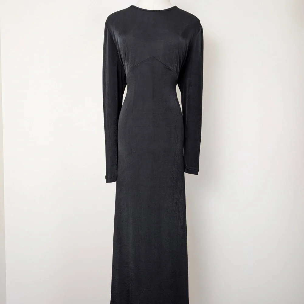 90s Black Maxi Dress Sheer Size Large Floor Length - Picture 3 of 13